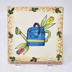 Mikasa Ceramic Trivet Tile Watering Can Flowers Country Garden LGA35 5.75"